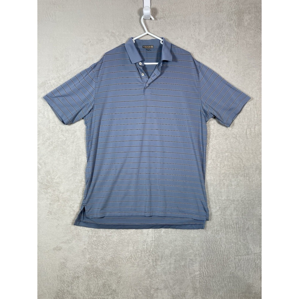 Peter Millar Polo Shirt Mens Large Blue Striped Summer Comfort  Golf Sport